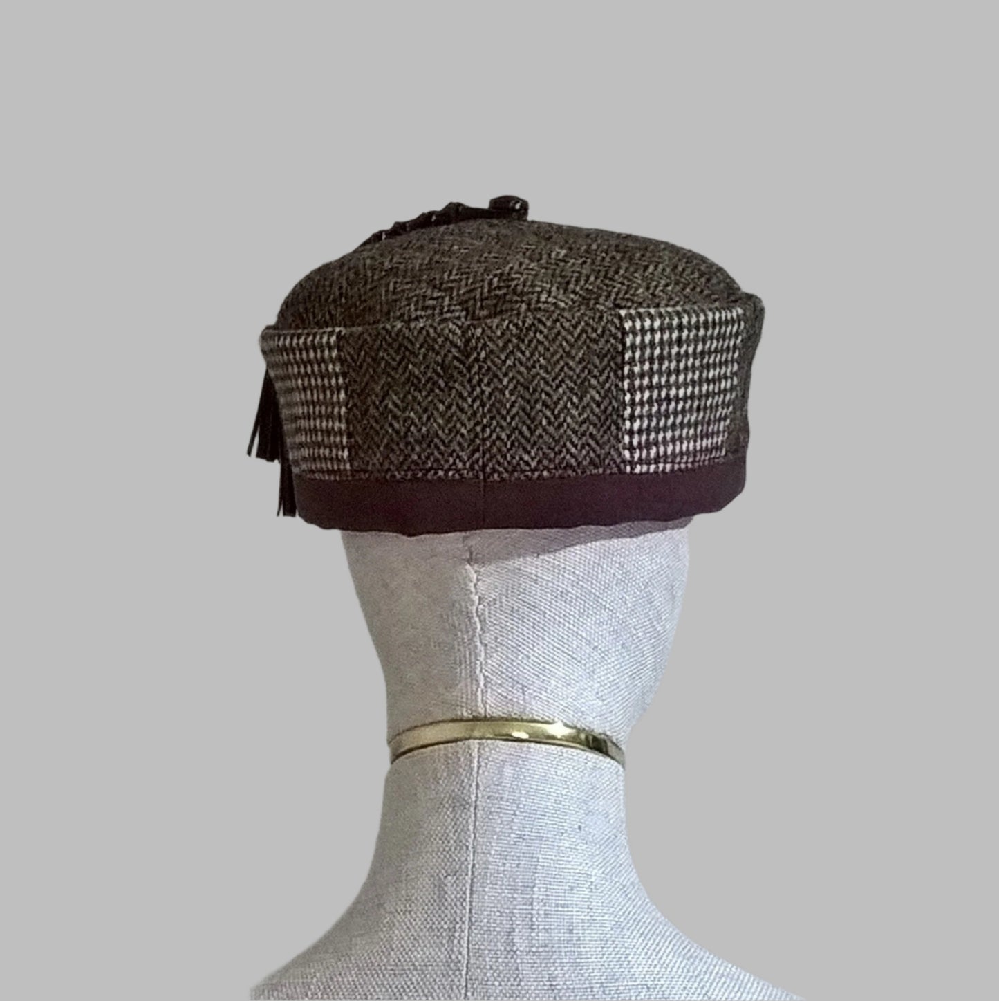 Back view of Harris Tweed smoking cap