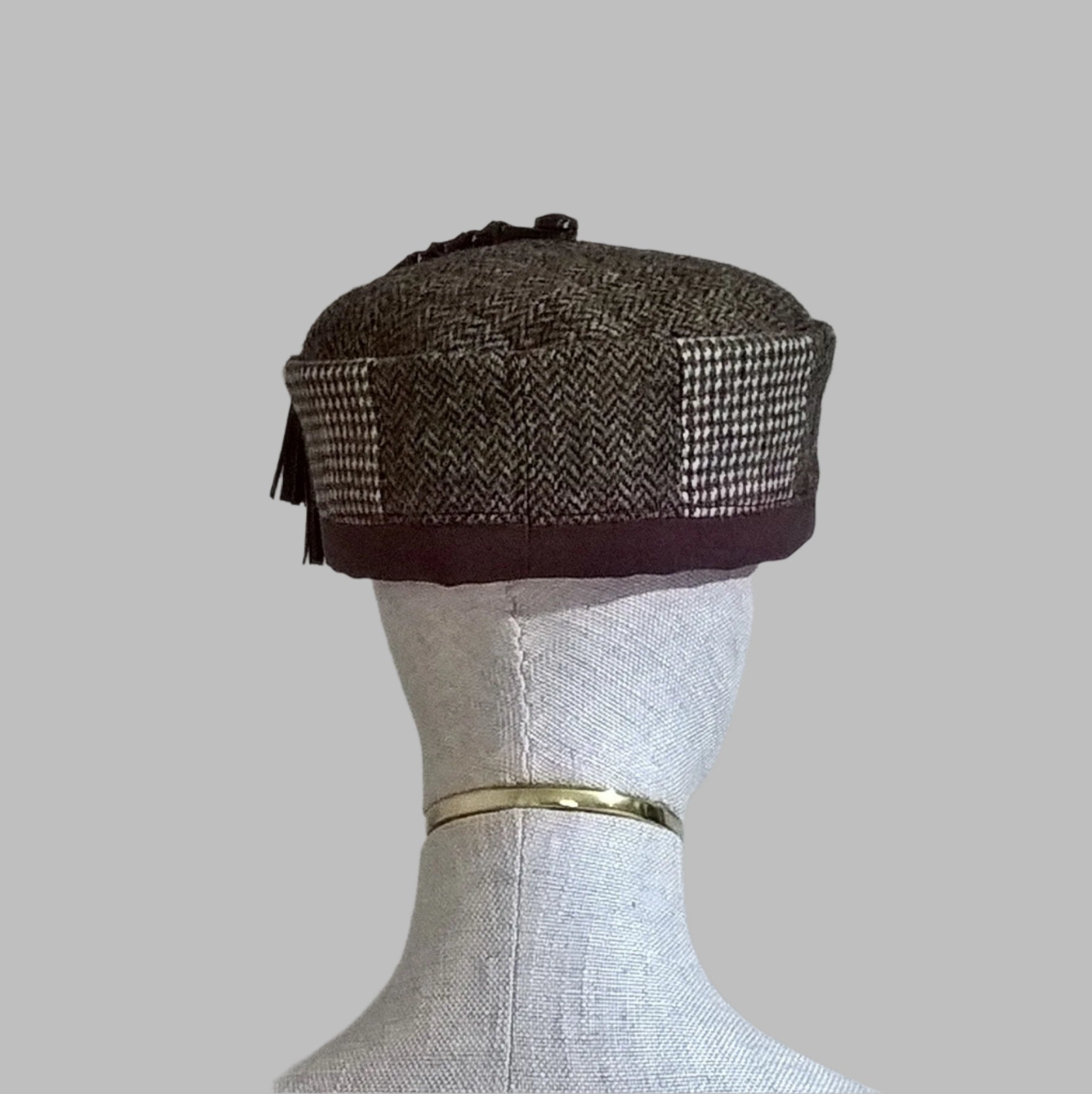 Back view of Harris Tweed smoking cap