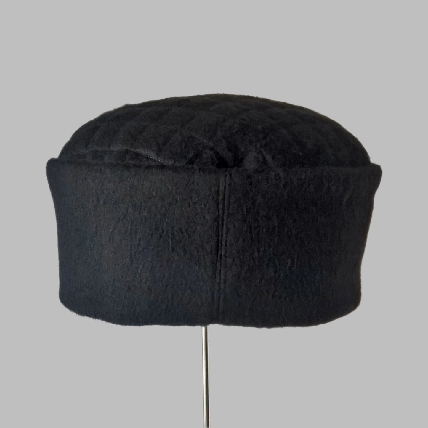 Back view of black cashmere hat