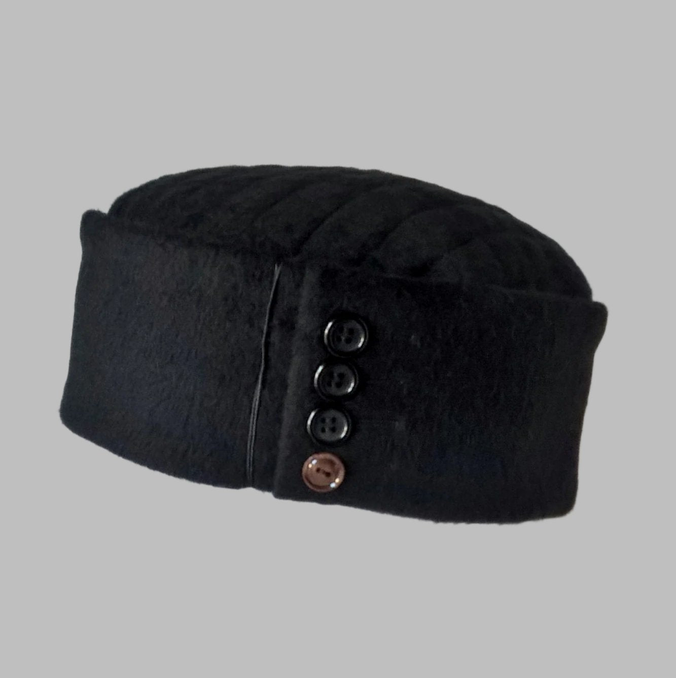 Black cashmere brimless hat handmade from up-cycled coat