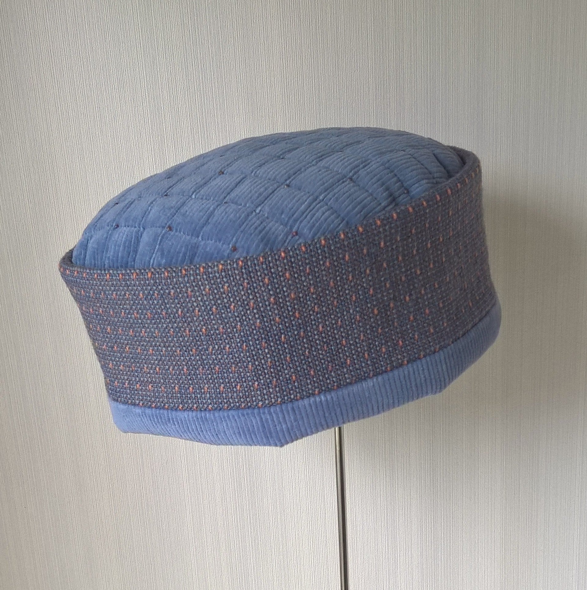 blue corduroy brimless hat