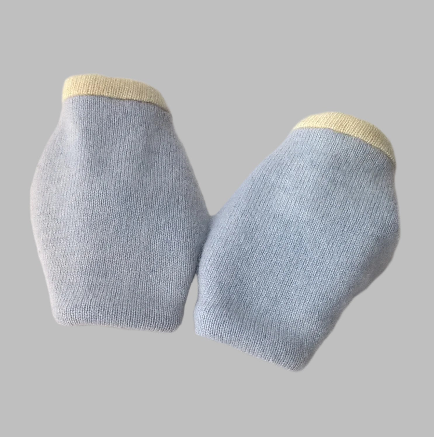 Underside view of cashmere wrist warmers.