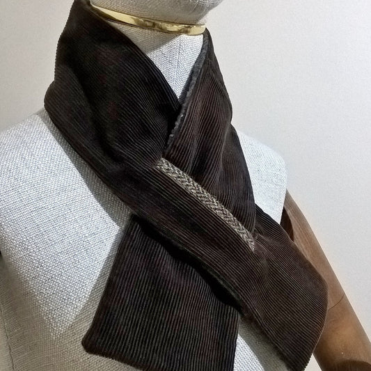 Brown corduroy and marl fleece keyhole scarf