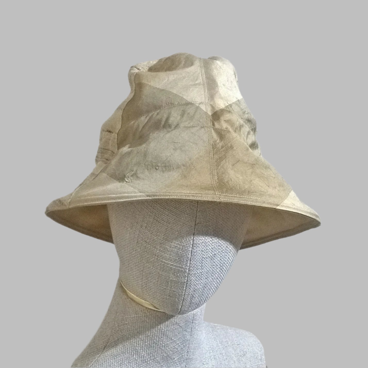 Bucket hat handmade in silk colours of taupe, gold and browns