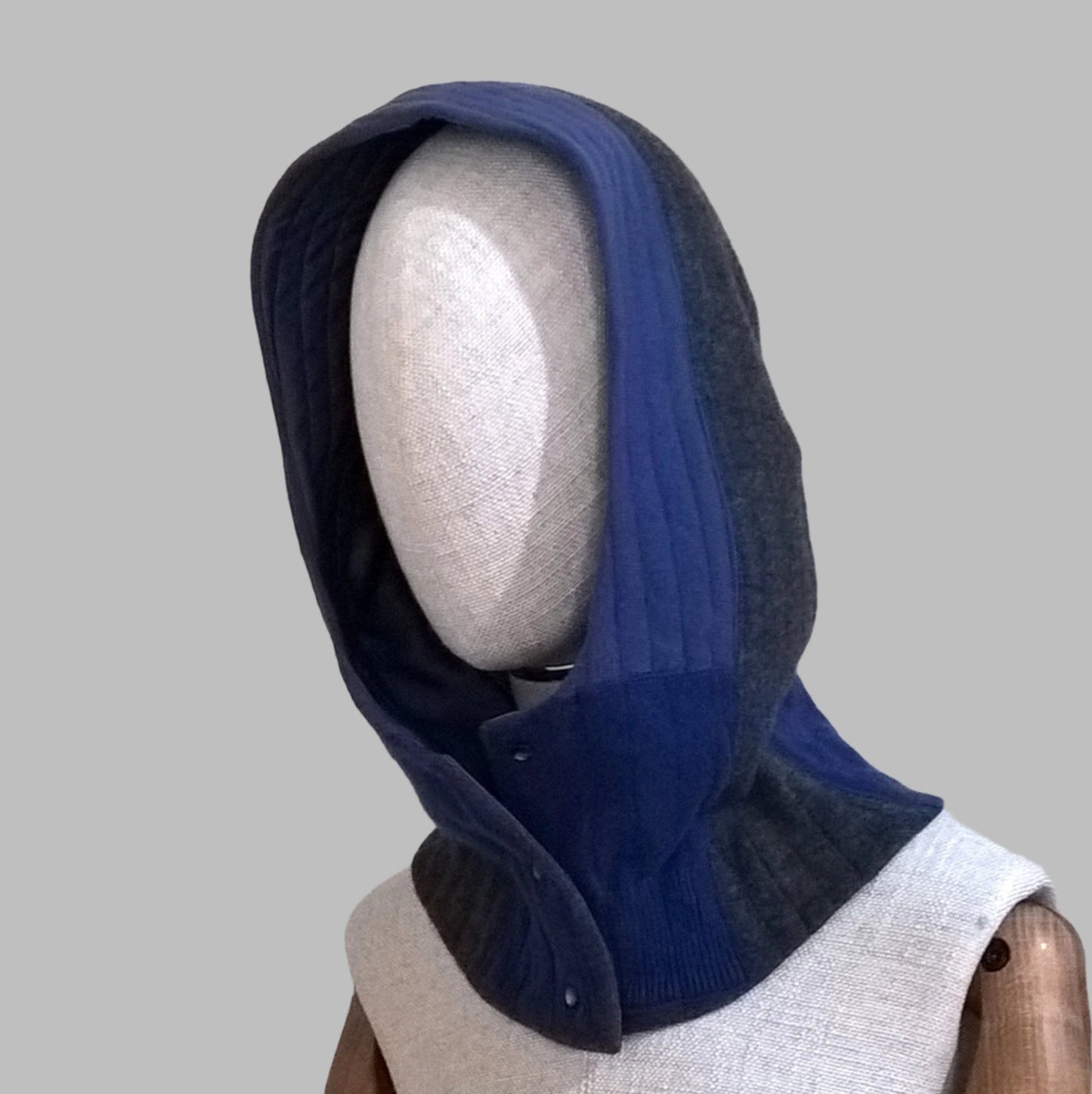 Button front neck warmer with attached hood