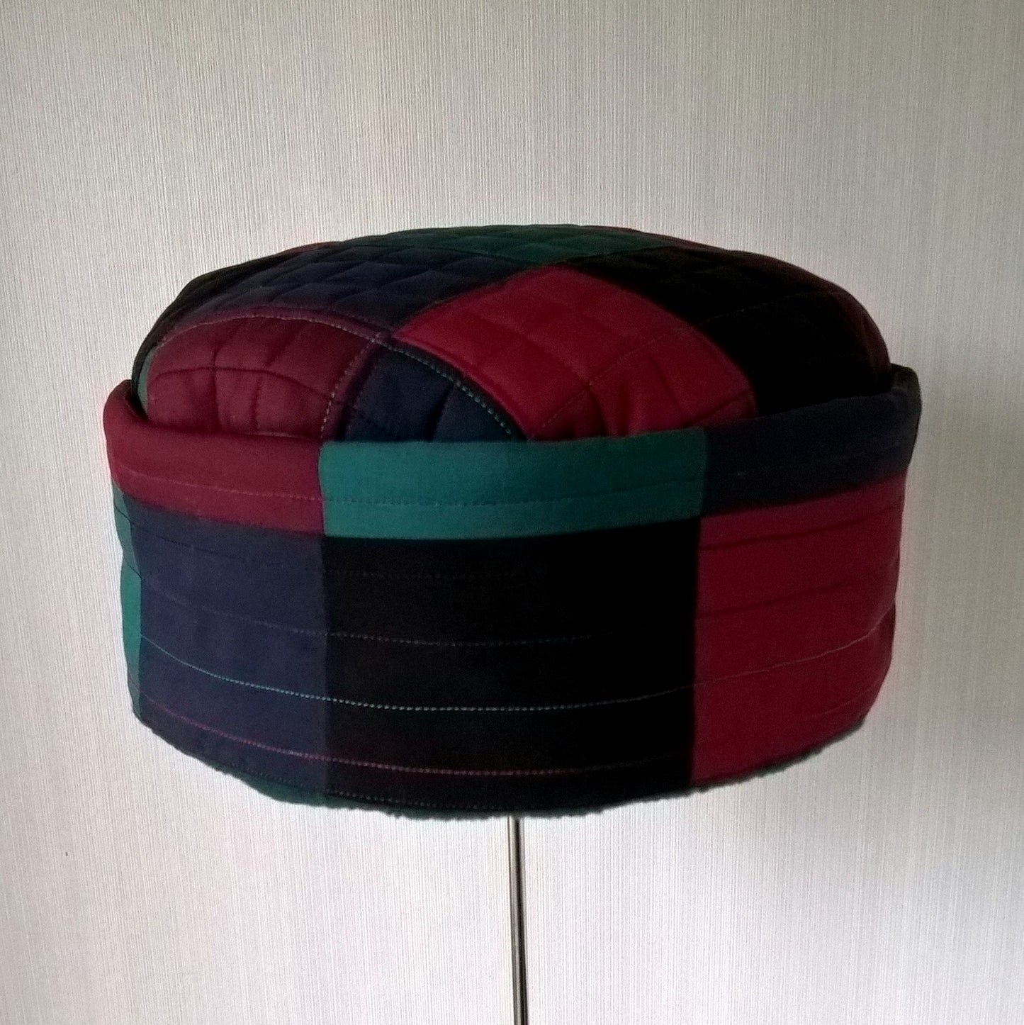 Multi Coloured Patchwork fleece lined pillbox hat