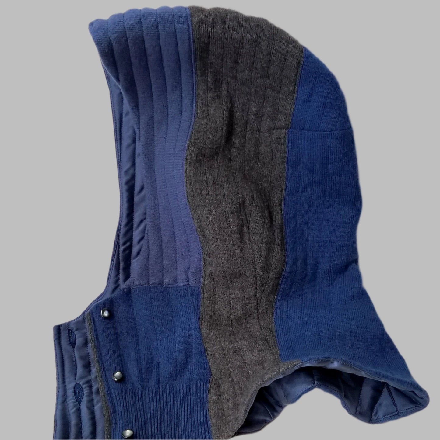 cashmere neck warmer with attached hood handmade in a patchwork and quilted design
