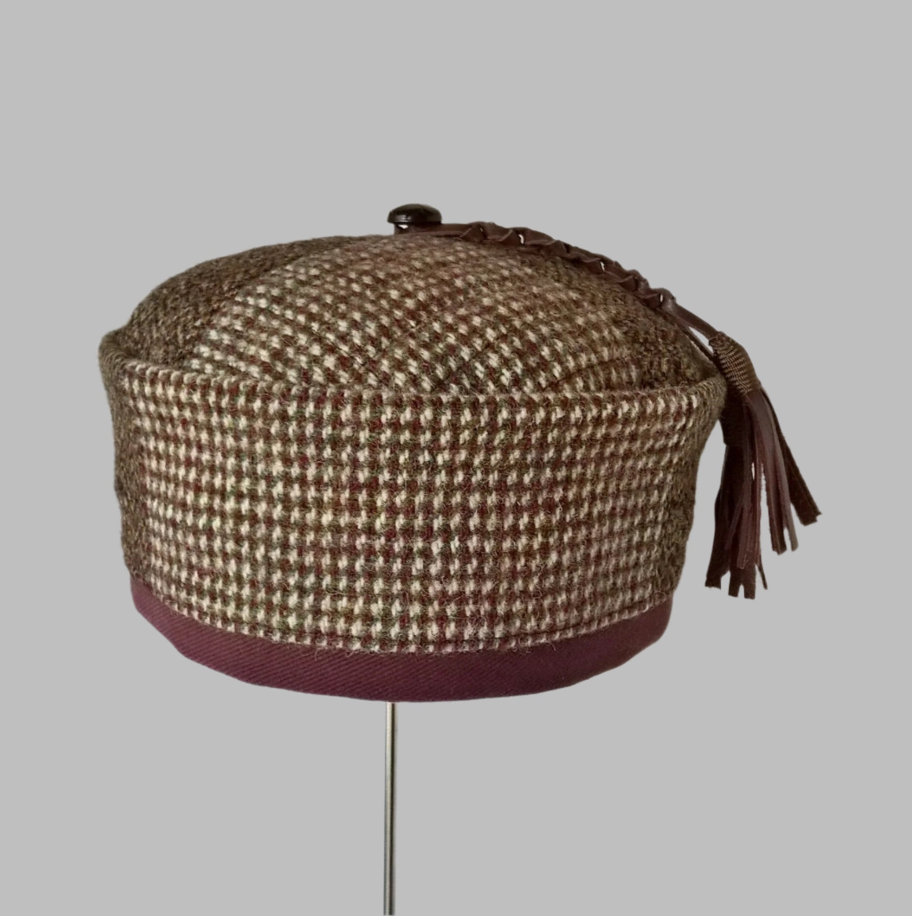 Handcrafted smoking cap in up-cycled Harris Tweed