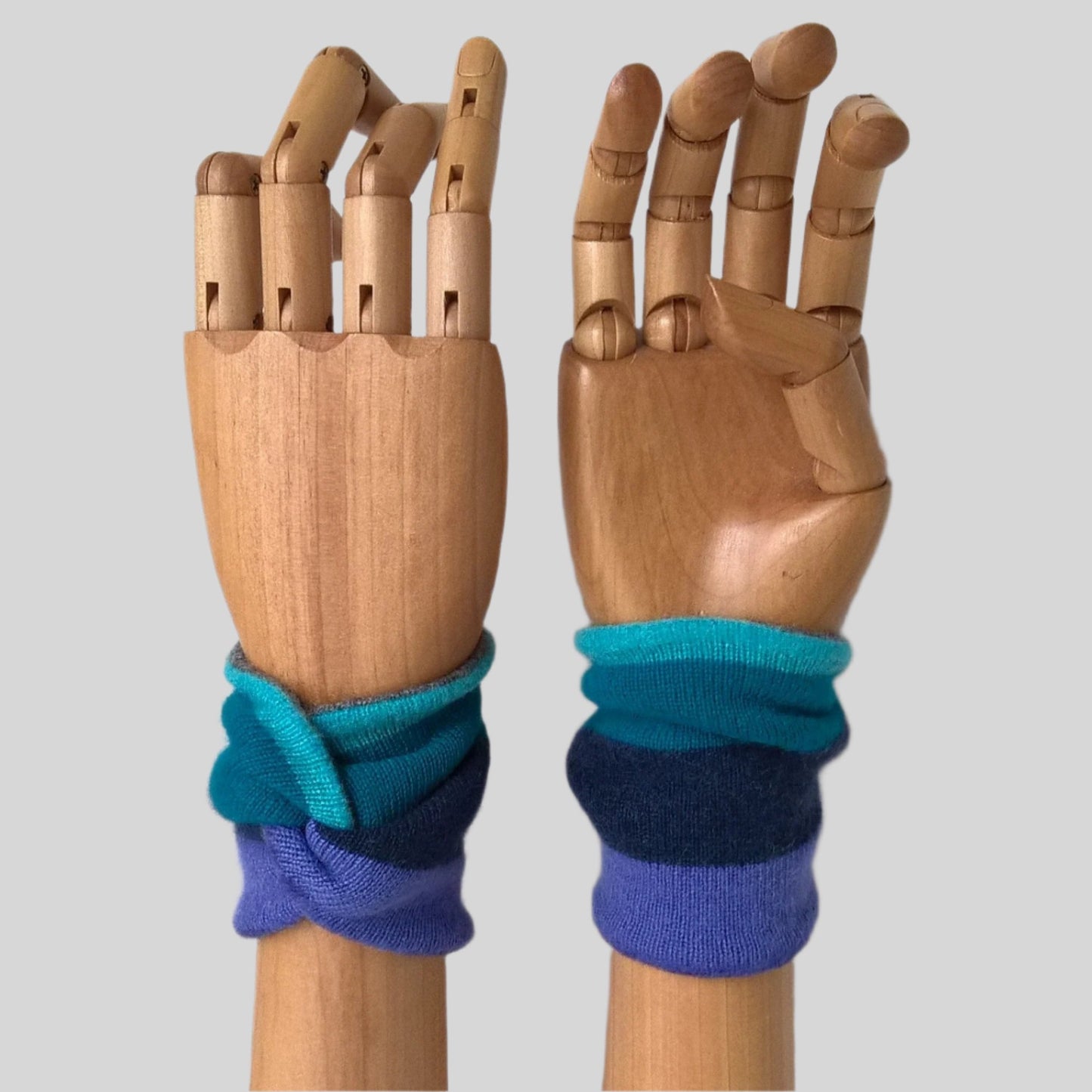 Green and purple stripe pure cashmere wrist warmers