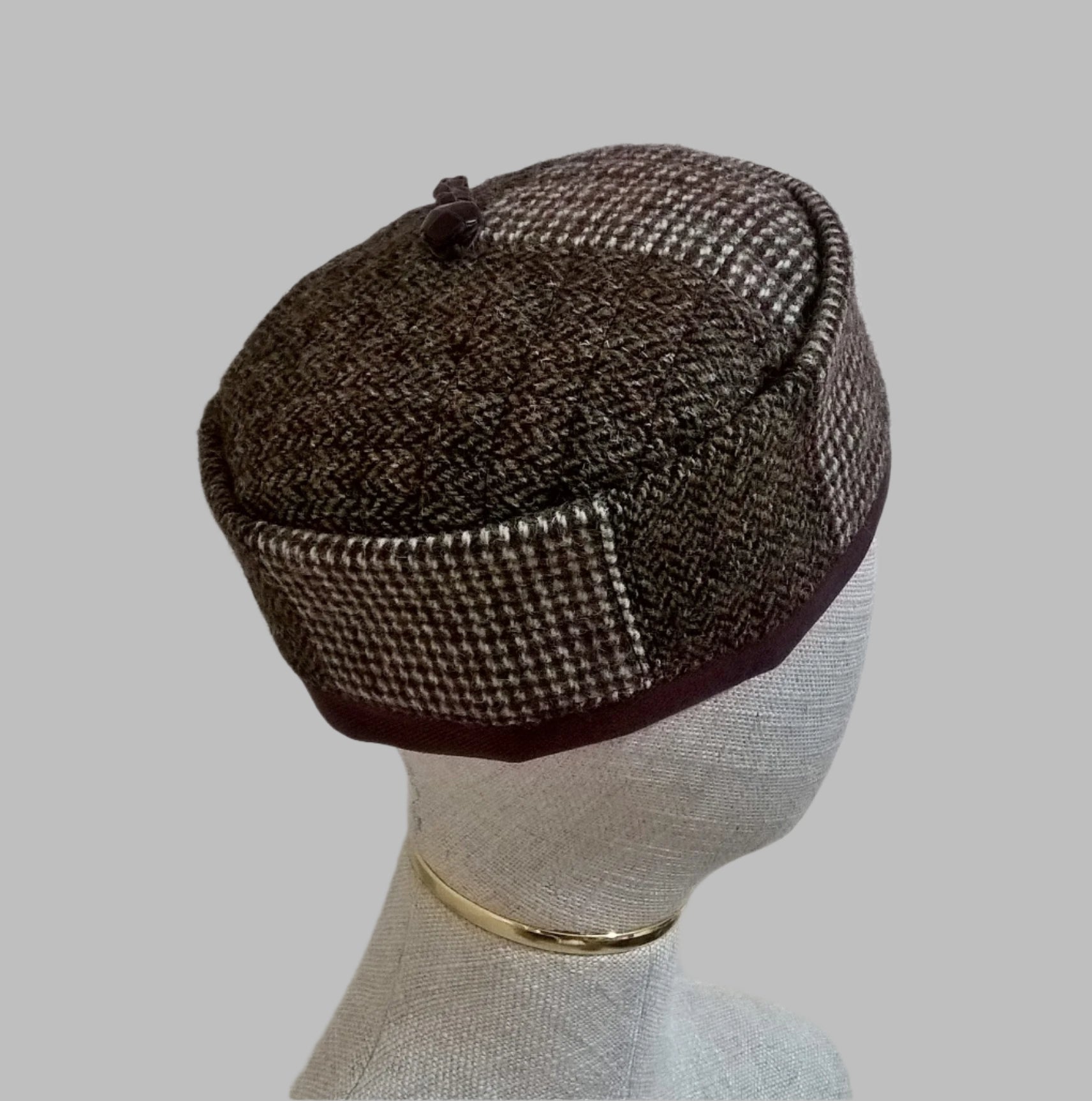 Patchwork smoking cap, handmade in up-cycled  Harris Tweed wool