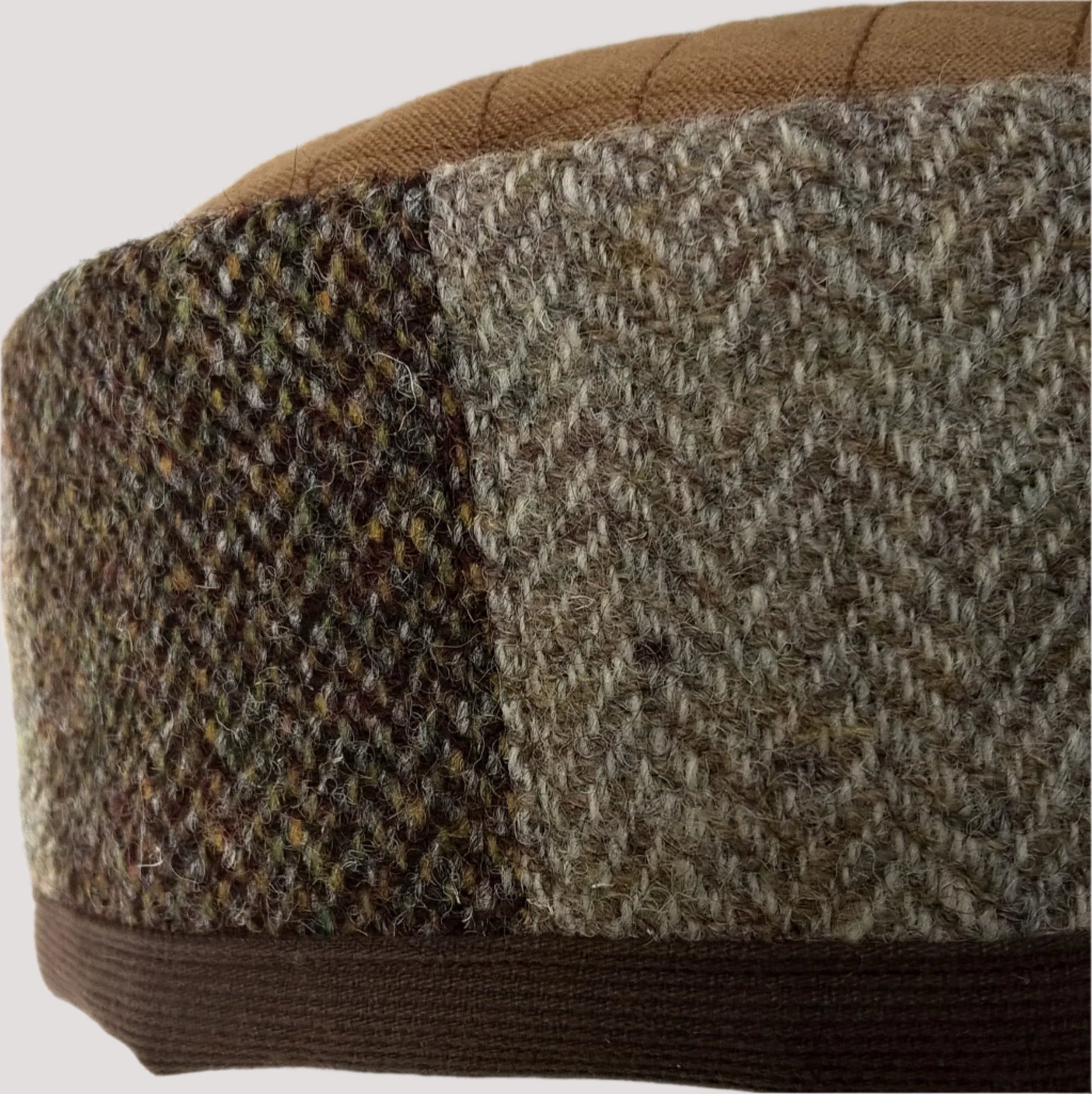 Herringbone Harris Tweed pillbox smoking hat in five shades of brown