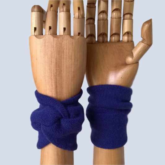 Indigo blue pure cashmere wrist warmers