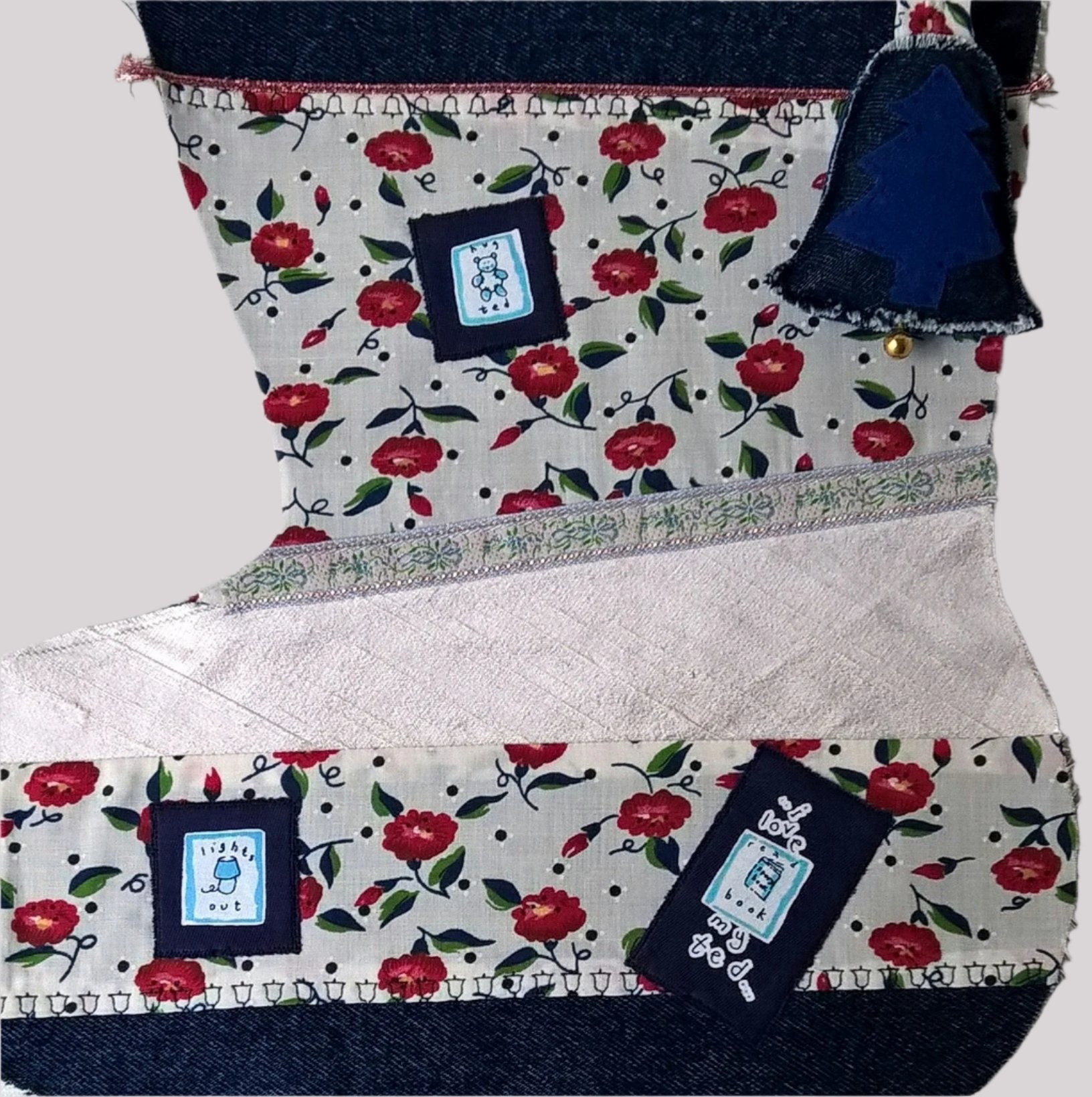 Indigo Christmas stocking ready to be embroidered with personalised name