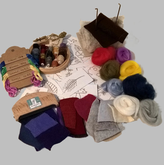 Creative repair kit for knitwear using embroidery, patch or applique and needle felting. 