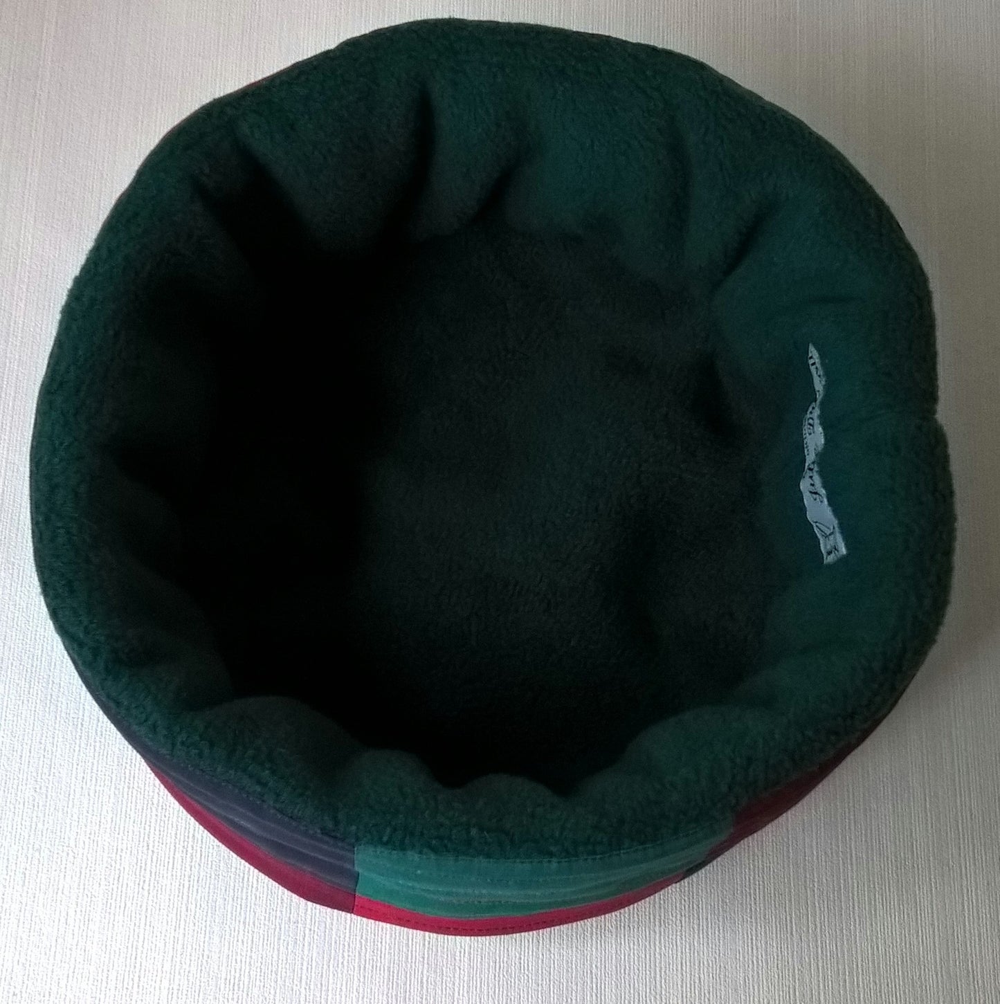 Multi Coloured Patchwork fleece lined pillbox hat