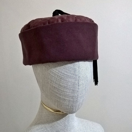 Beaded Smoking Cap in Maroon with Black Tassel