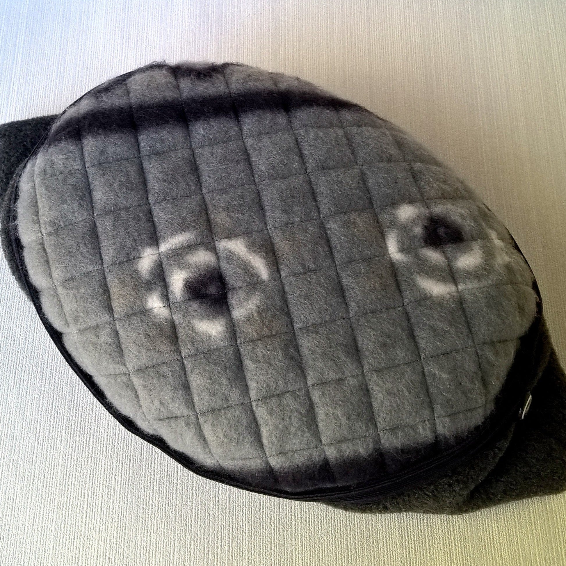 Grey fleece hat with tribal patterned tip size medium