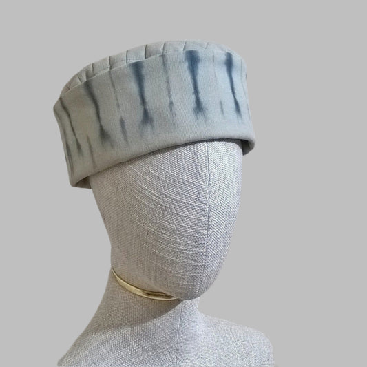 Putty Bedford cord hat with blue shibori tie dye