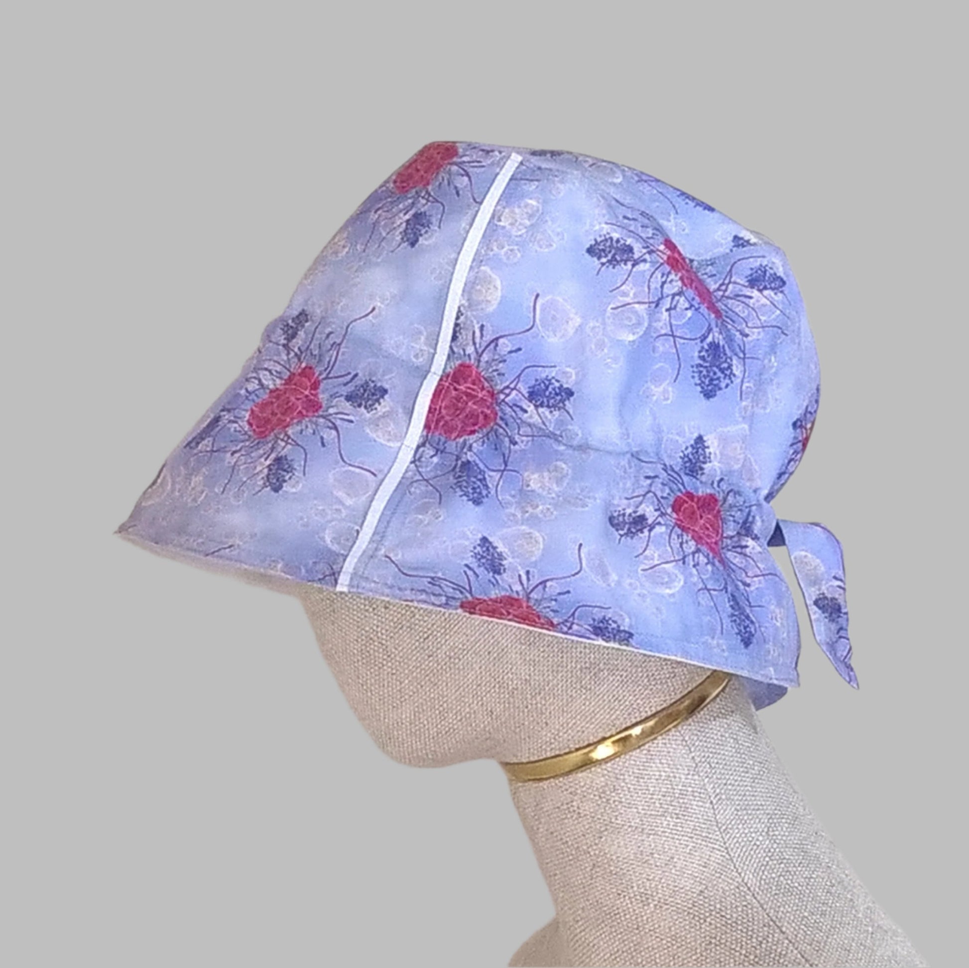 raspberries and lavender floral bucket hat with adjustable tie