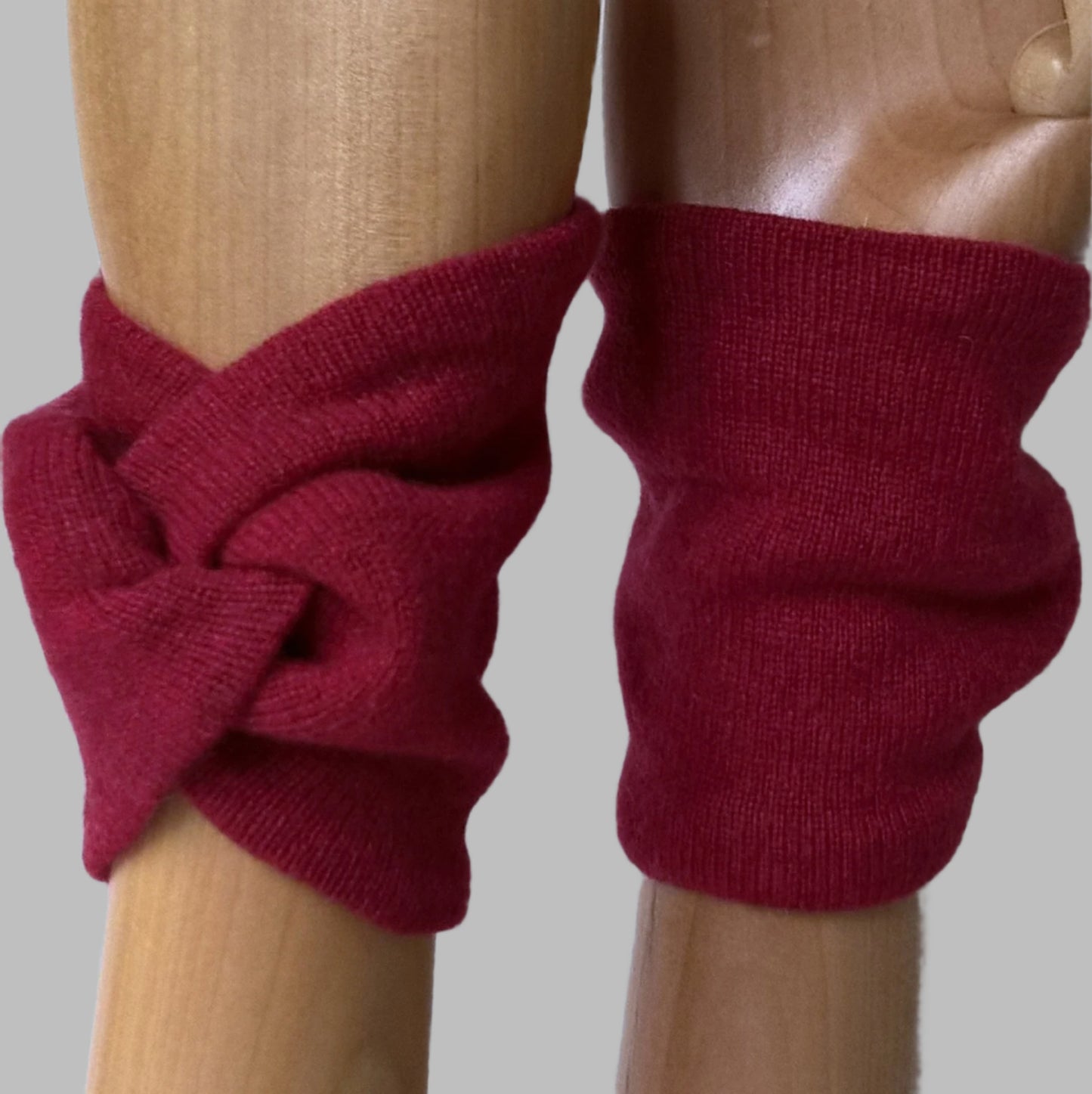Handmade cashmere wrist warmers  in a knot design