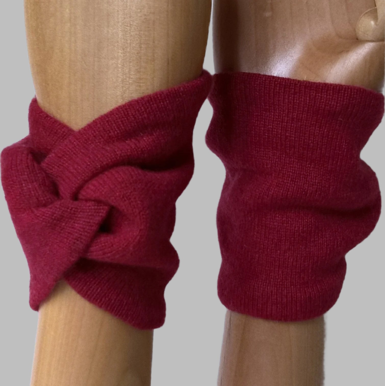 Handmade cashmere wrist warmers  in a knot design