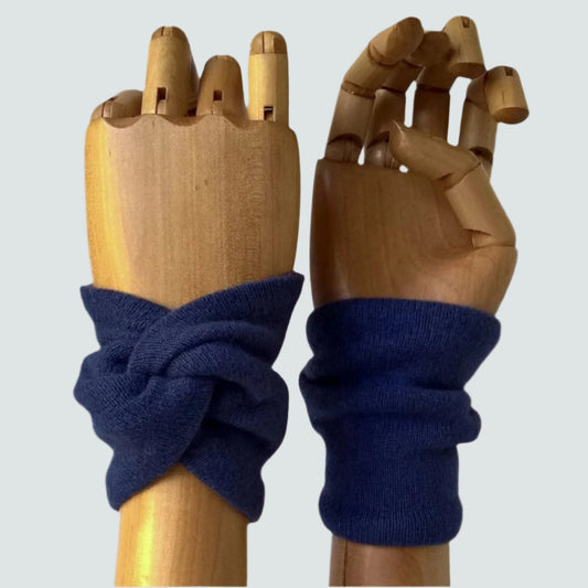 Spruce blue handmade cashmere wrist warmers