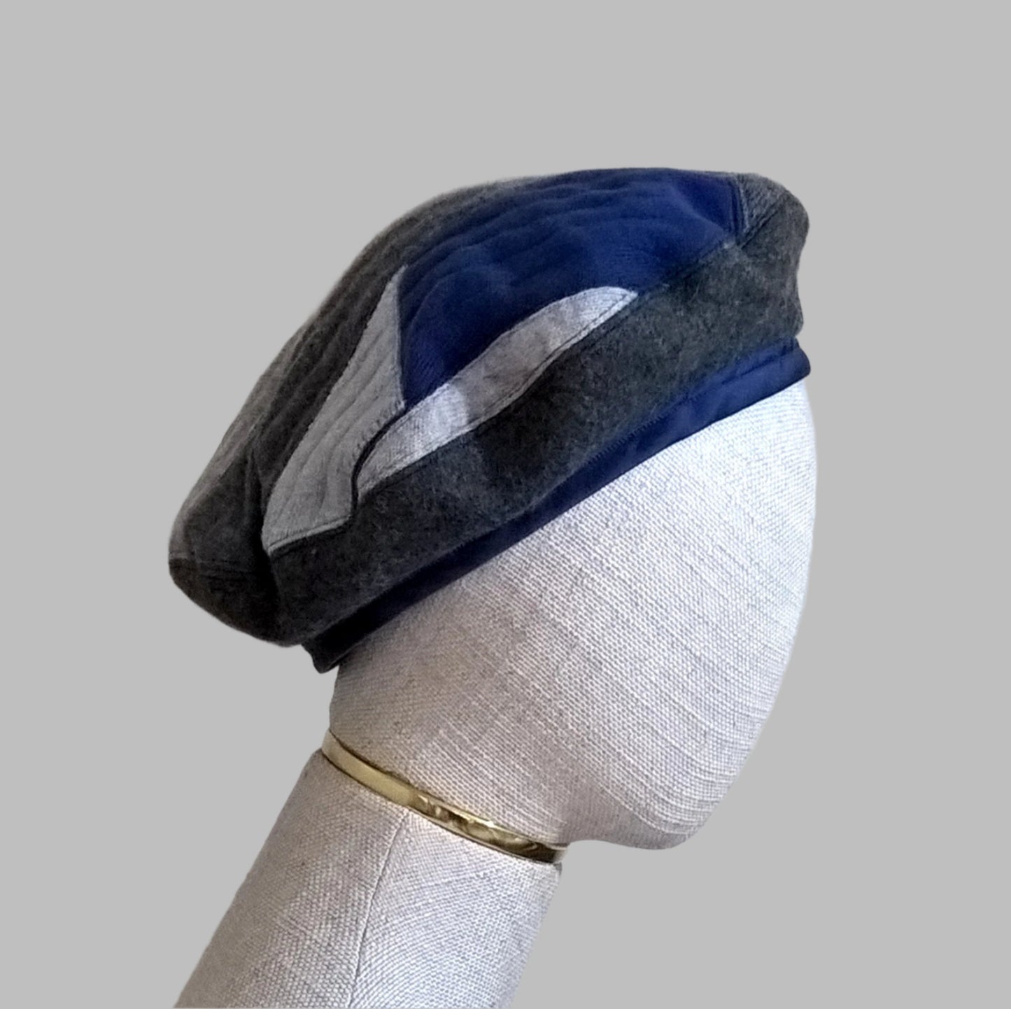 Sweater beret handmade from up-cycled cashmere and pure wool felt in a patchwork design