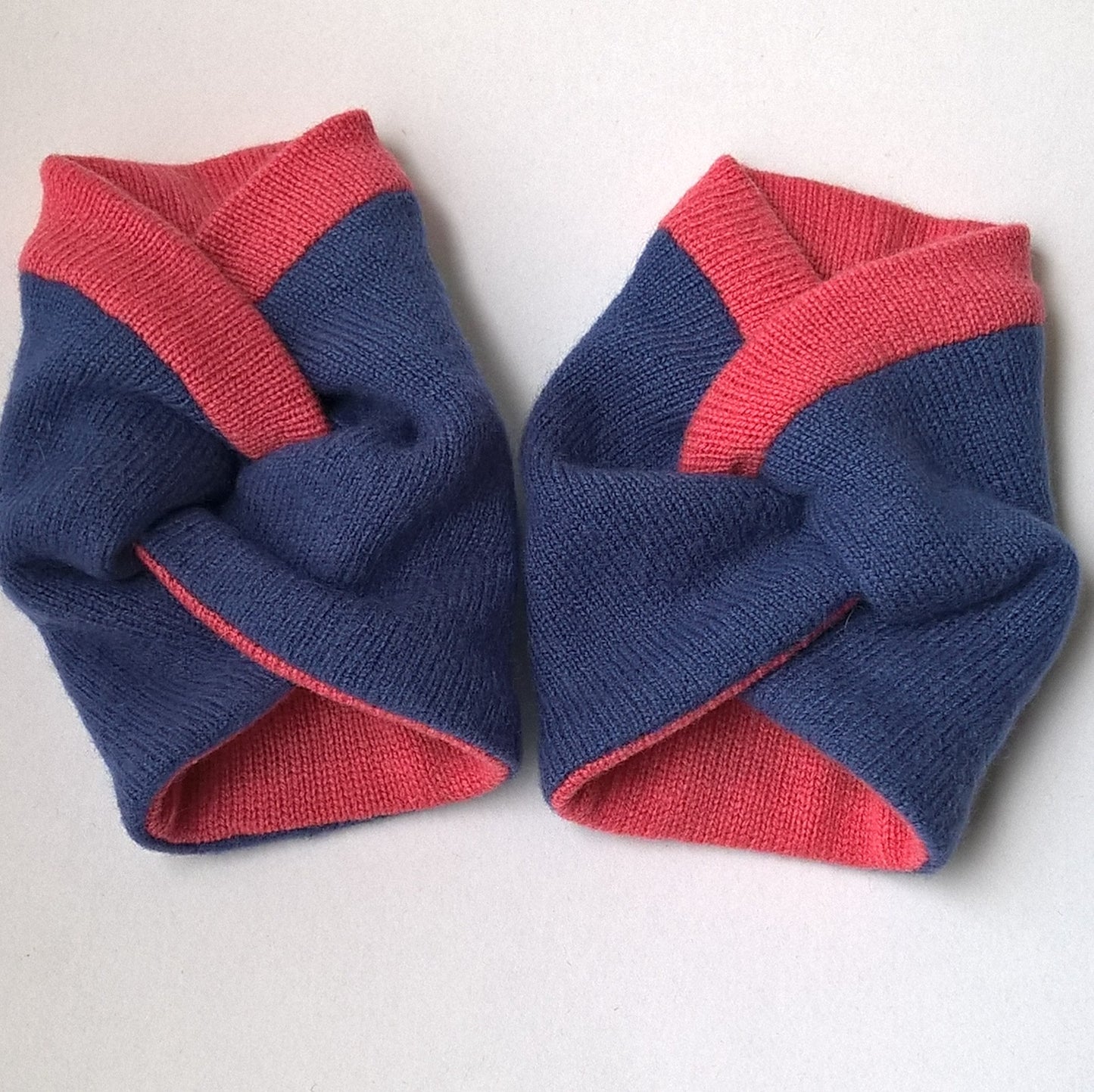 Cashmere wrist warmer cuffs handmade in twisted knot design