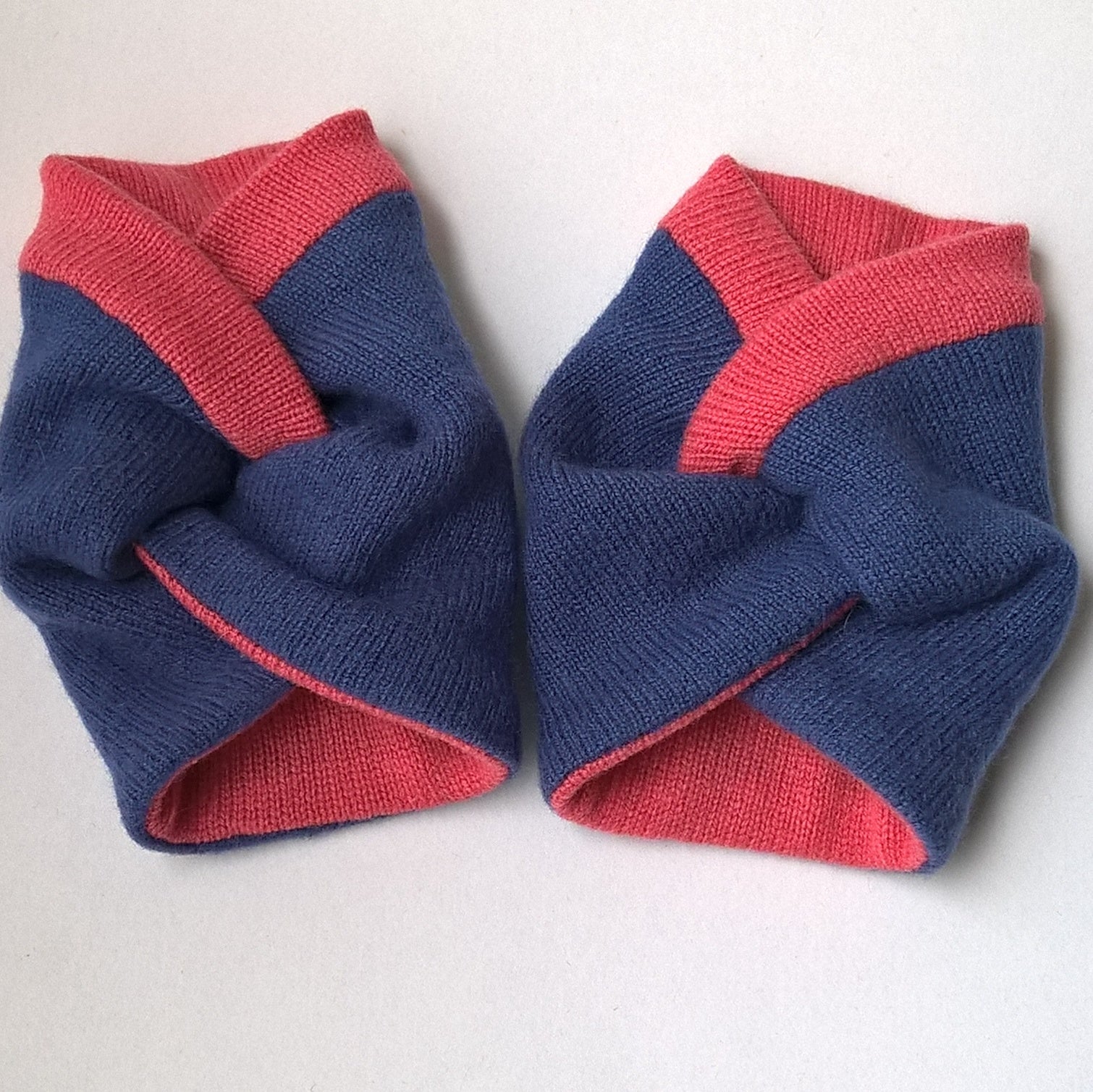 Cashmere wrist warmer cuffs handmade in twisted knot design
