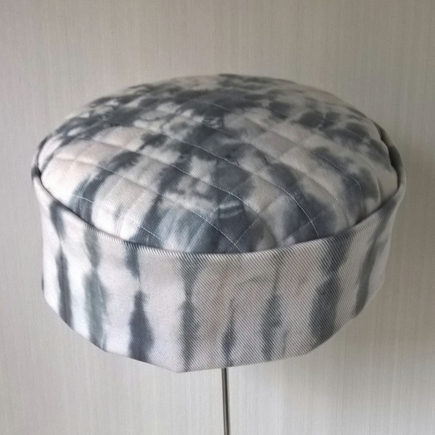 white cotton twill cap with black shibori tie dye