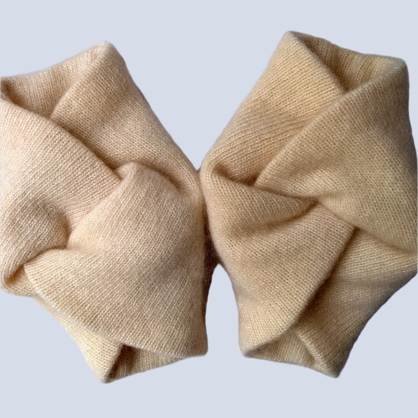 Double layered cashmere handmade wrist warmers in cream