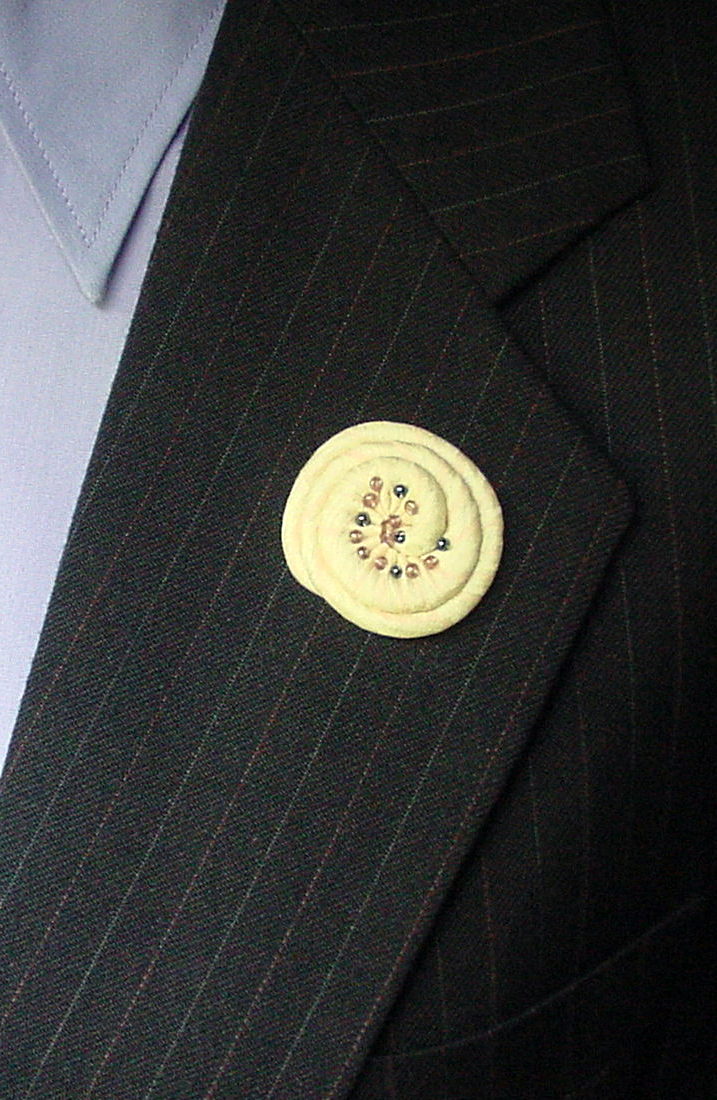Japanese Silk Lapel Brooch, Lemon Ocean Shell Style Pin