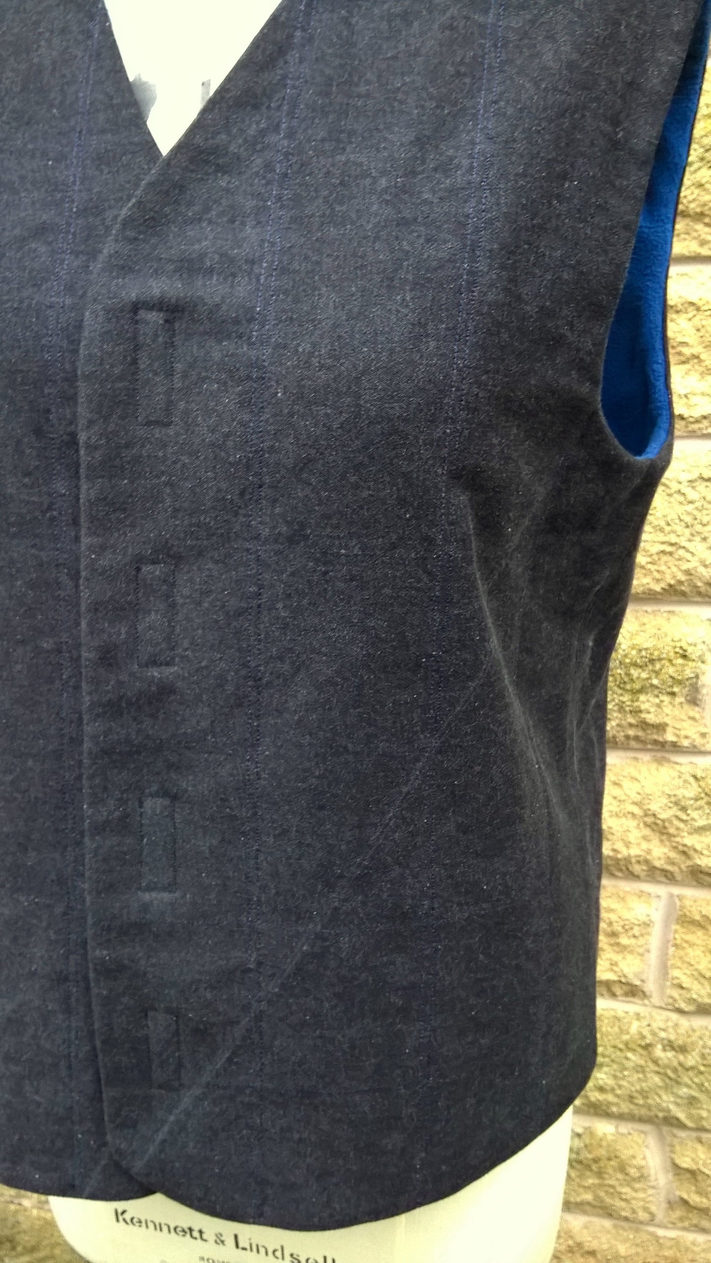 Quilted Gilet in Black denim with blue fleece lining