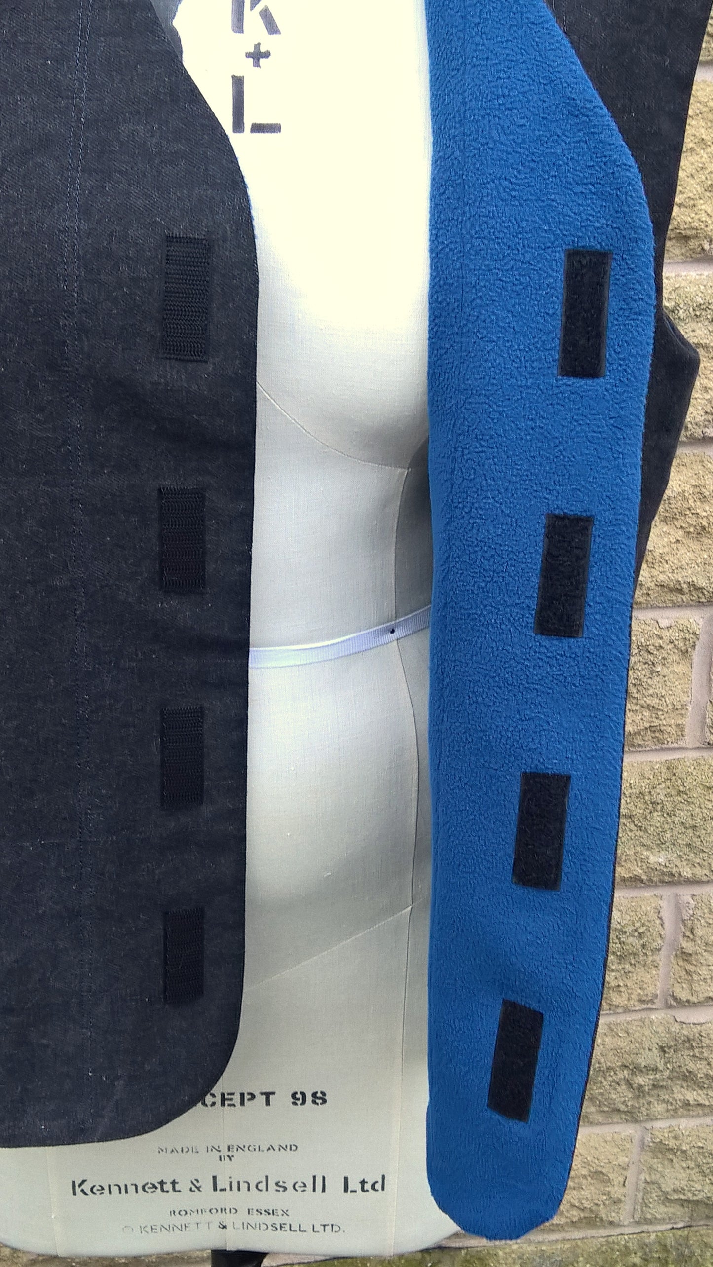 Quilted Gilet in Black denim with blue fleece lining
