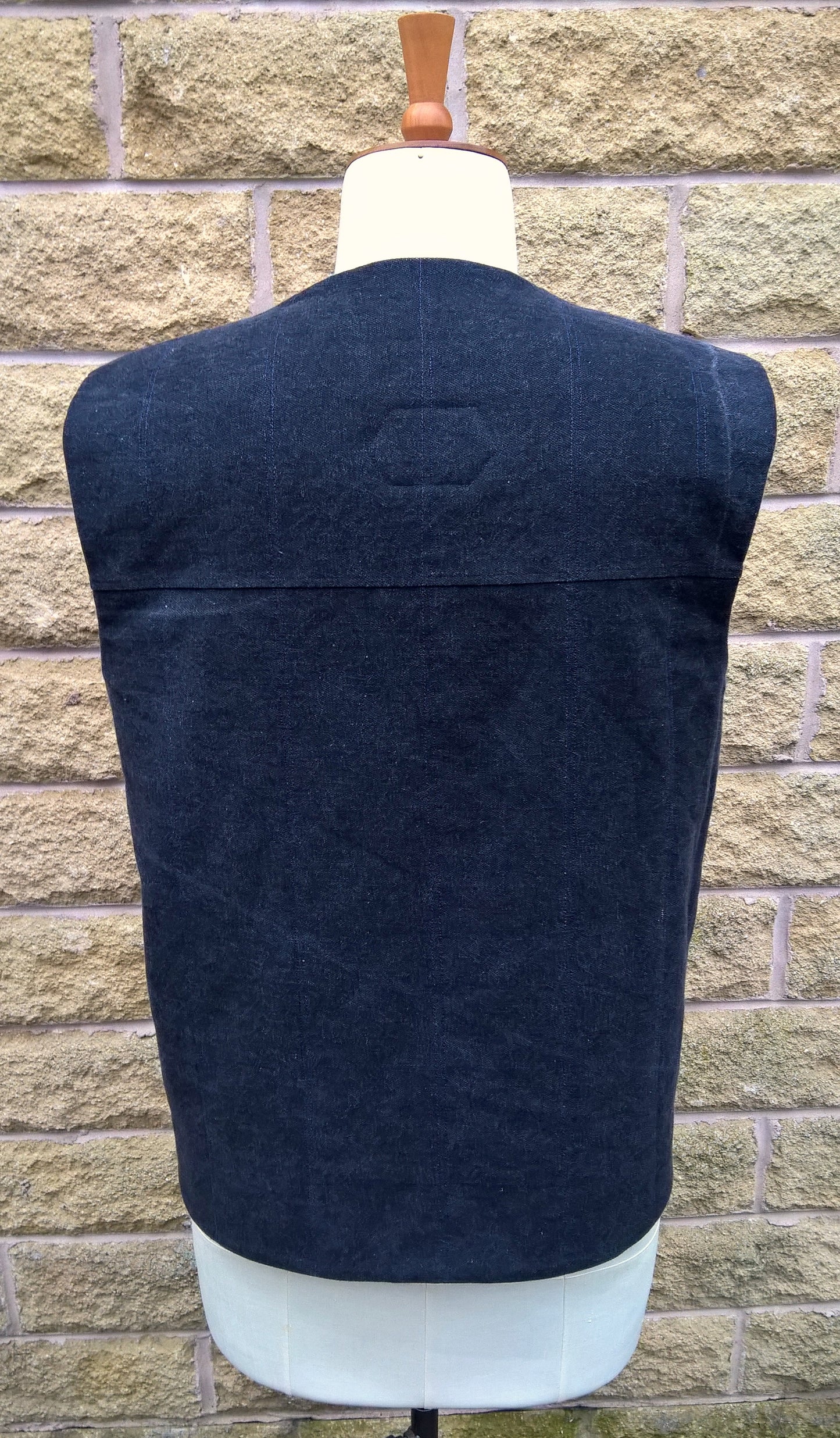 Quilted Gilet in Black denim with blue fleece lining