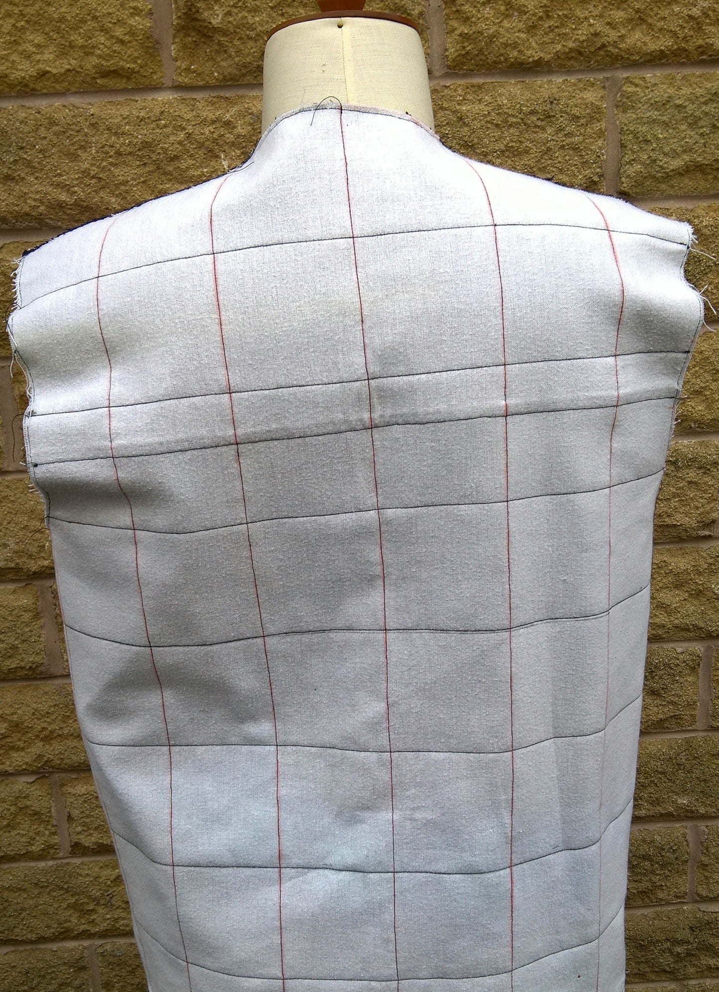Quilted Gilet in Black denim with blue fleece lining