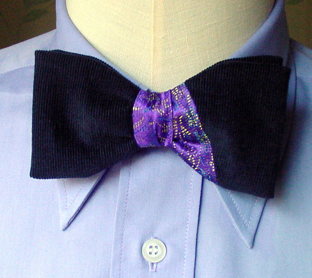 Pre Tied Bow Tie Tie, Purple and Navy Asymmetrical 50s Fashion Men