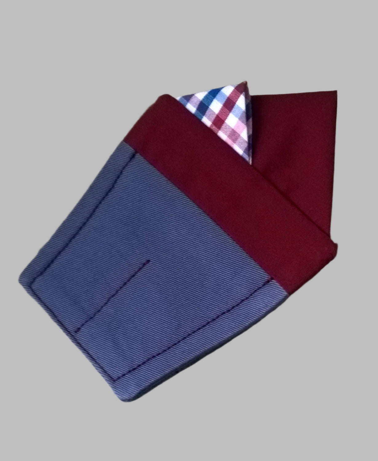 Pre Folded Pocket Square burgundy and gingham check