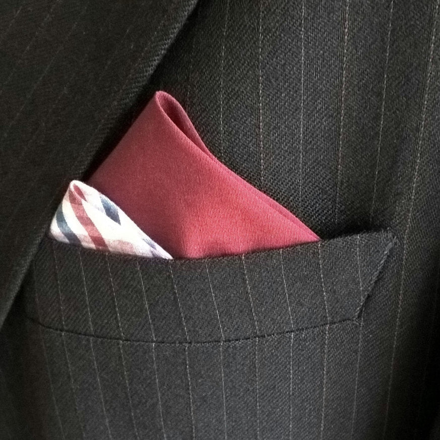 Pre Folded Pocket Square burgundy and gingham check
