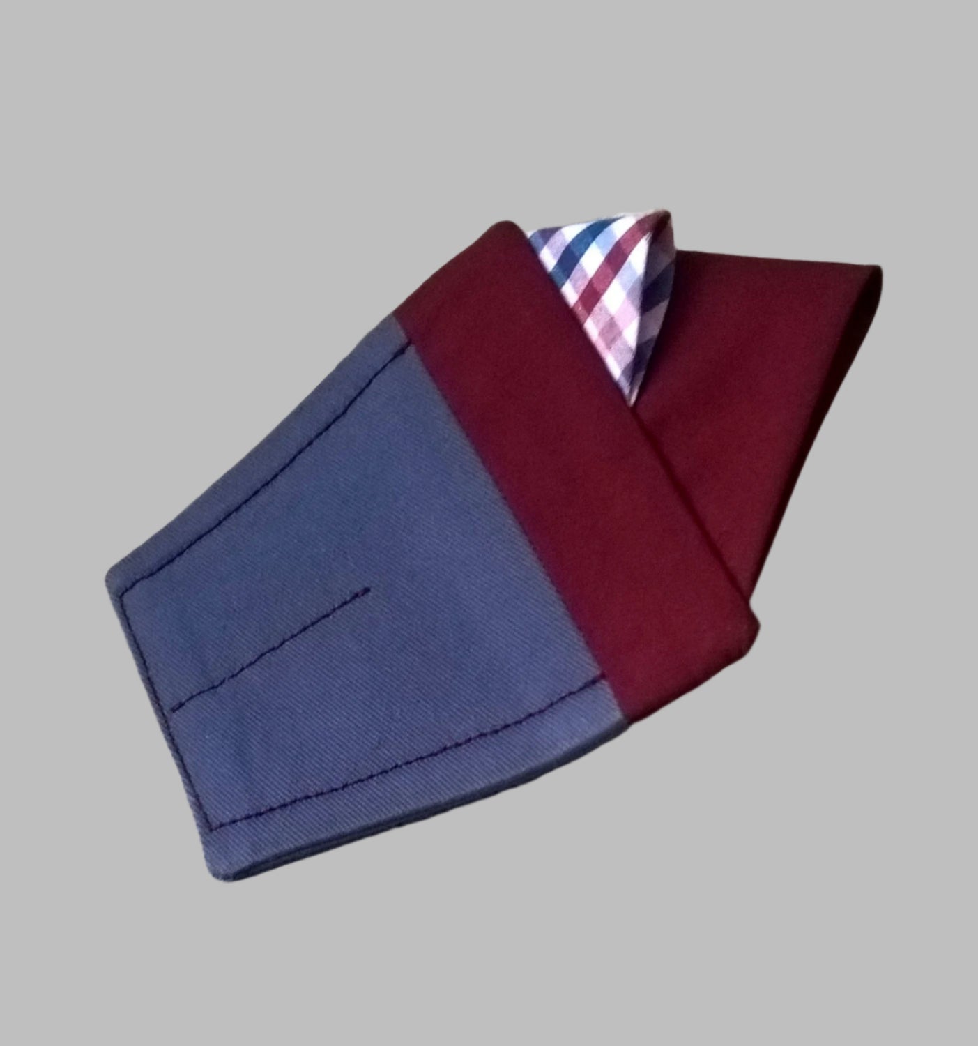 Pre Folded Pocket Square burgundy and gingham check
