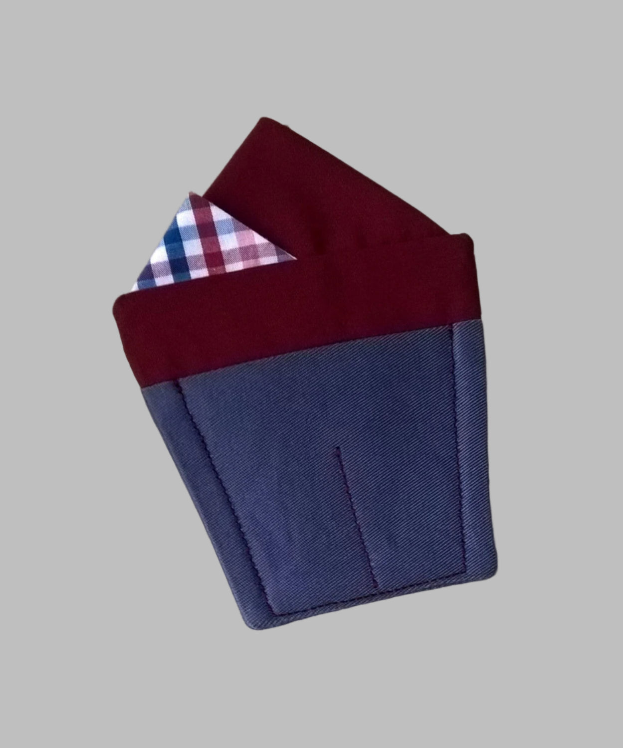 Pre Folded Pocket Square burgundy and gingham check