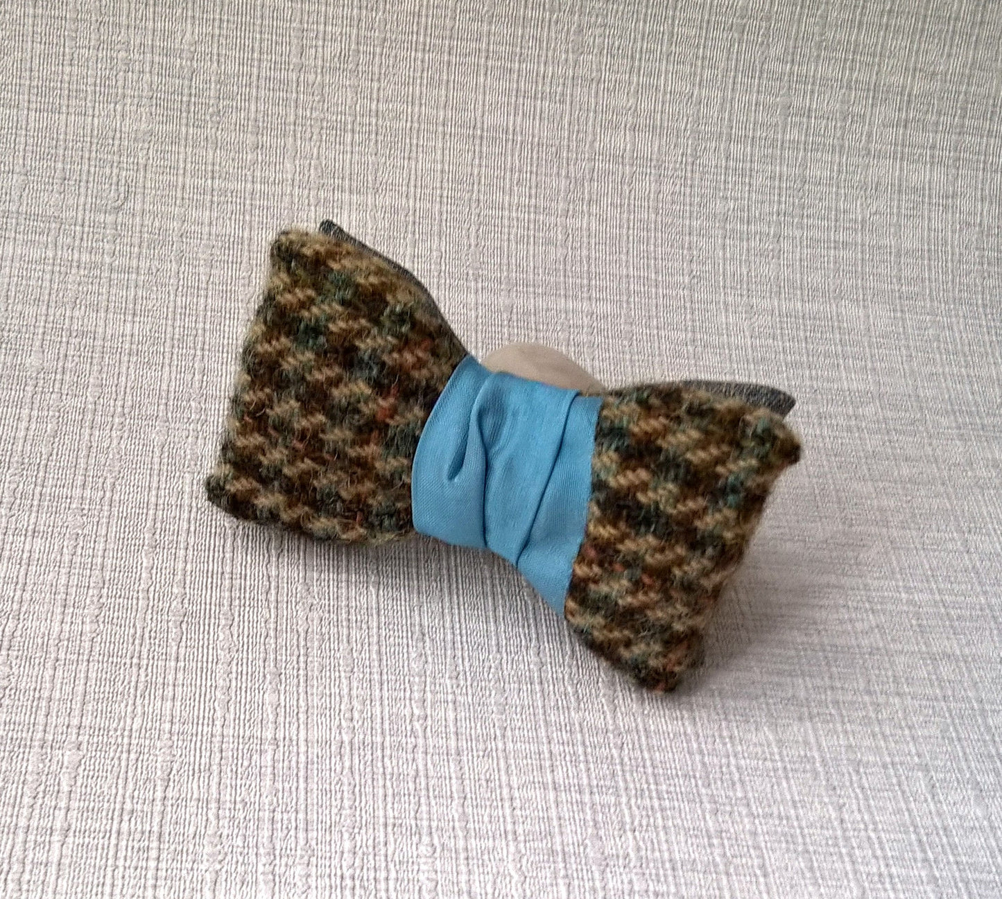 Asymmetrical Clip On Bowtie in Blue Wool Silk, Mens Retro 1950s Style Fashion