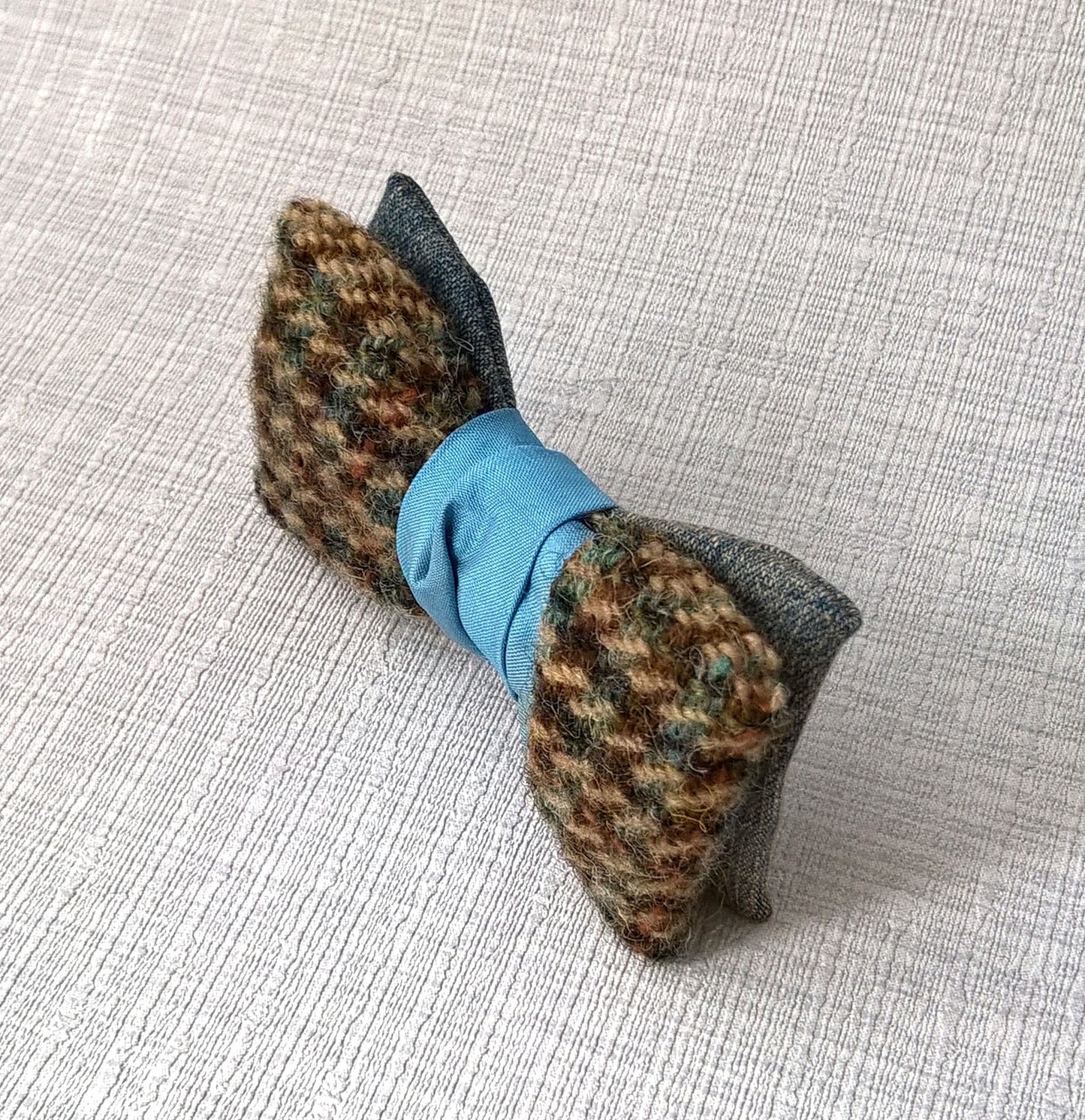 Asymmetrical Clip On Bowtie in Blue Wool Silk, Mens Retro 1950s Style Fashion