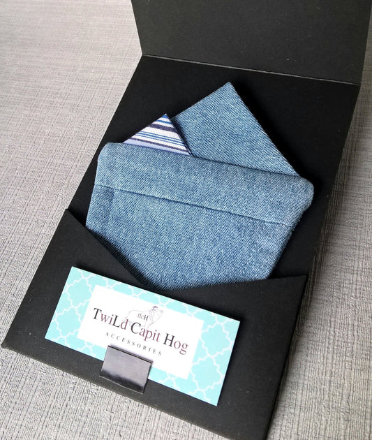 Denim Pre Folded Pocket Square, Mens Retro Suit Accessory