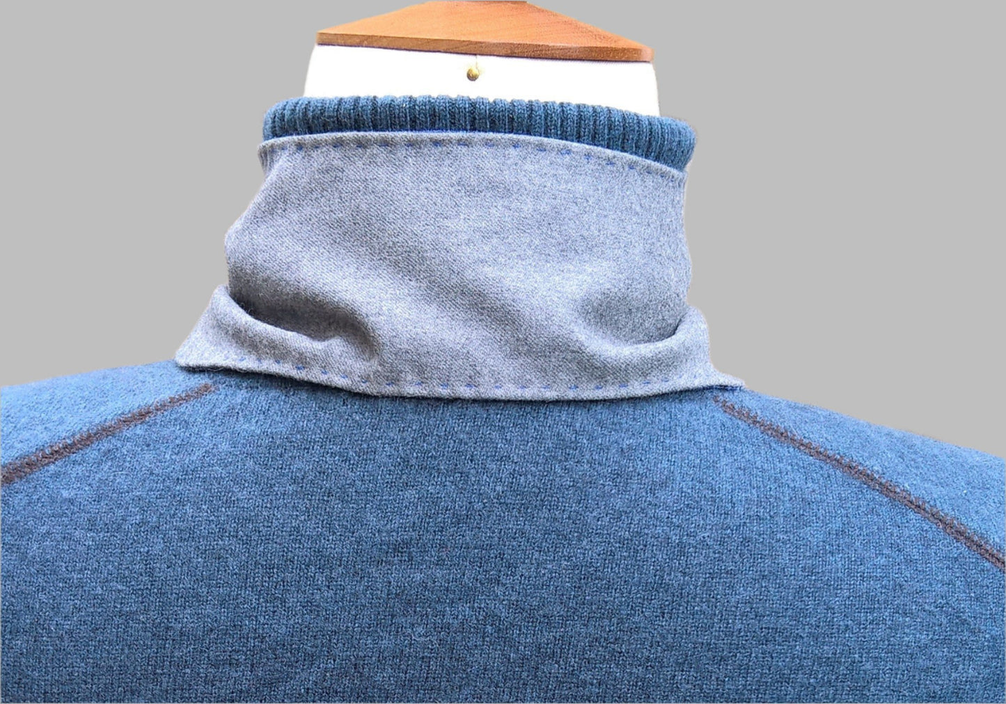 Blue & grey wool scarf with felted detail