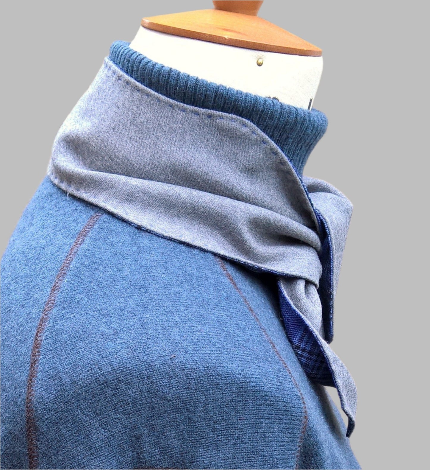 Blue & grey wool scarf with felted detail