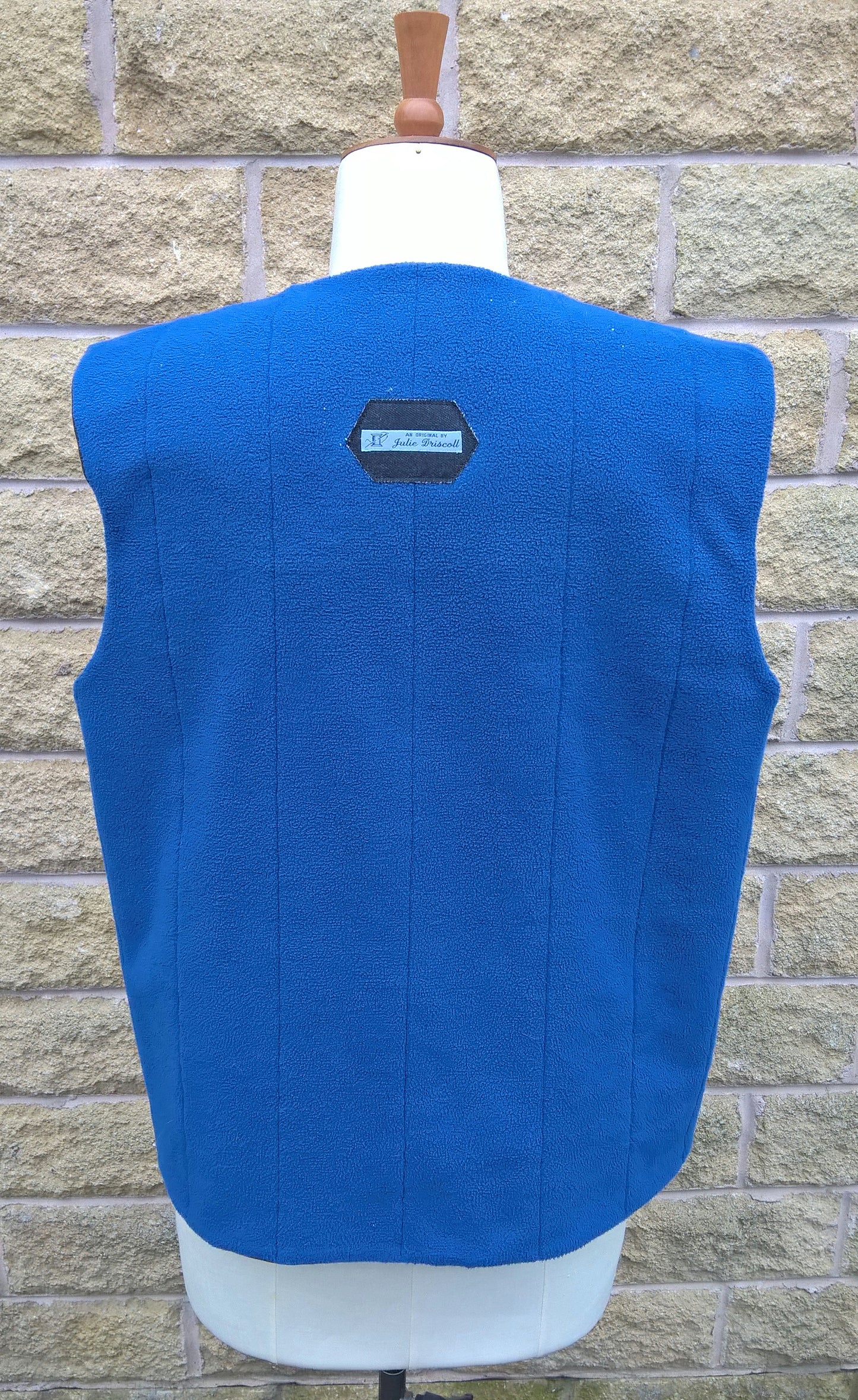 Quilted Gilet in Black denim with blue fleece lining