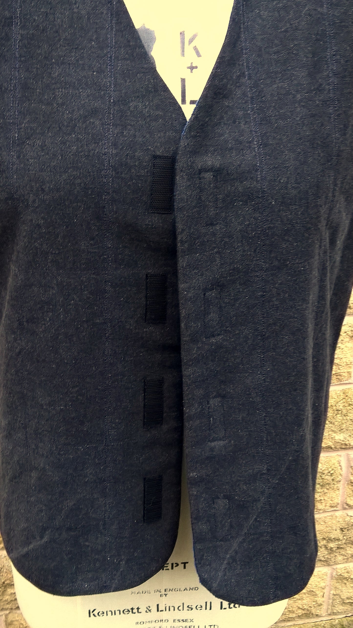 Quilted Gilet in Black denim with blue fleece lining
